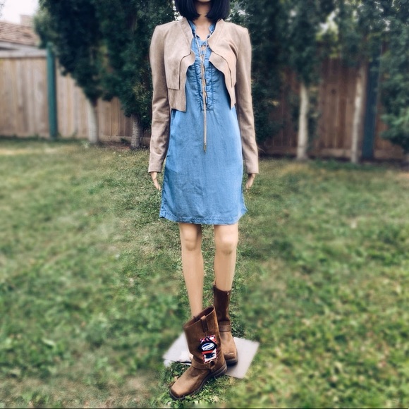 Michael Kors denim tunic with gold chain lacing - Picture 3 of 17